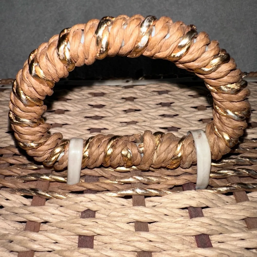 Vintage Braided Woven Wicker Sewing Basket Box Green Satin Lined Japan MCM